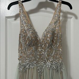 Gianni Bini Silver and nude Embellished Prom Dress